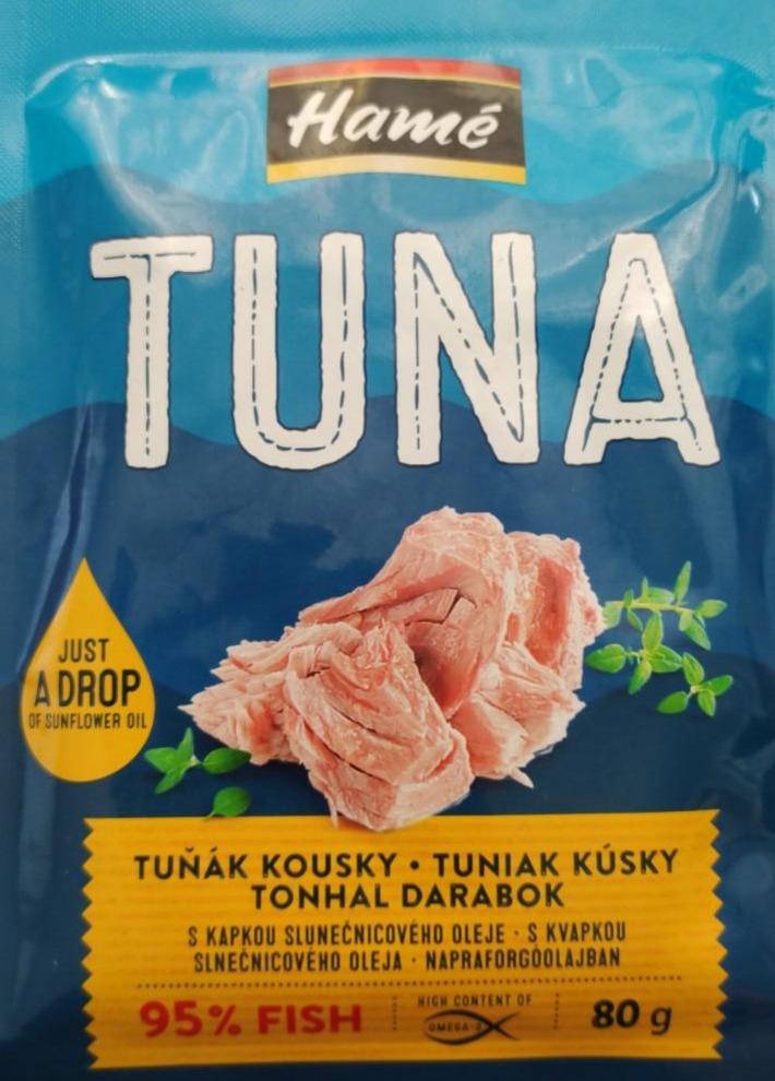 Fotografie - Tuna tuňák kousky s kapkou slunečnicového oleje Hamé