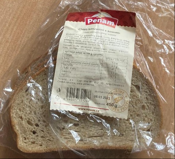 Fotografie - Chléb konzumní s kmínem chléb pšenično žitný krájený Penam