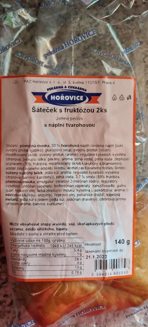 Fotografie - Šáteček s fruktózou s náplní tvarohovou Pekárna a cukrárna Hořovice