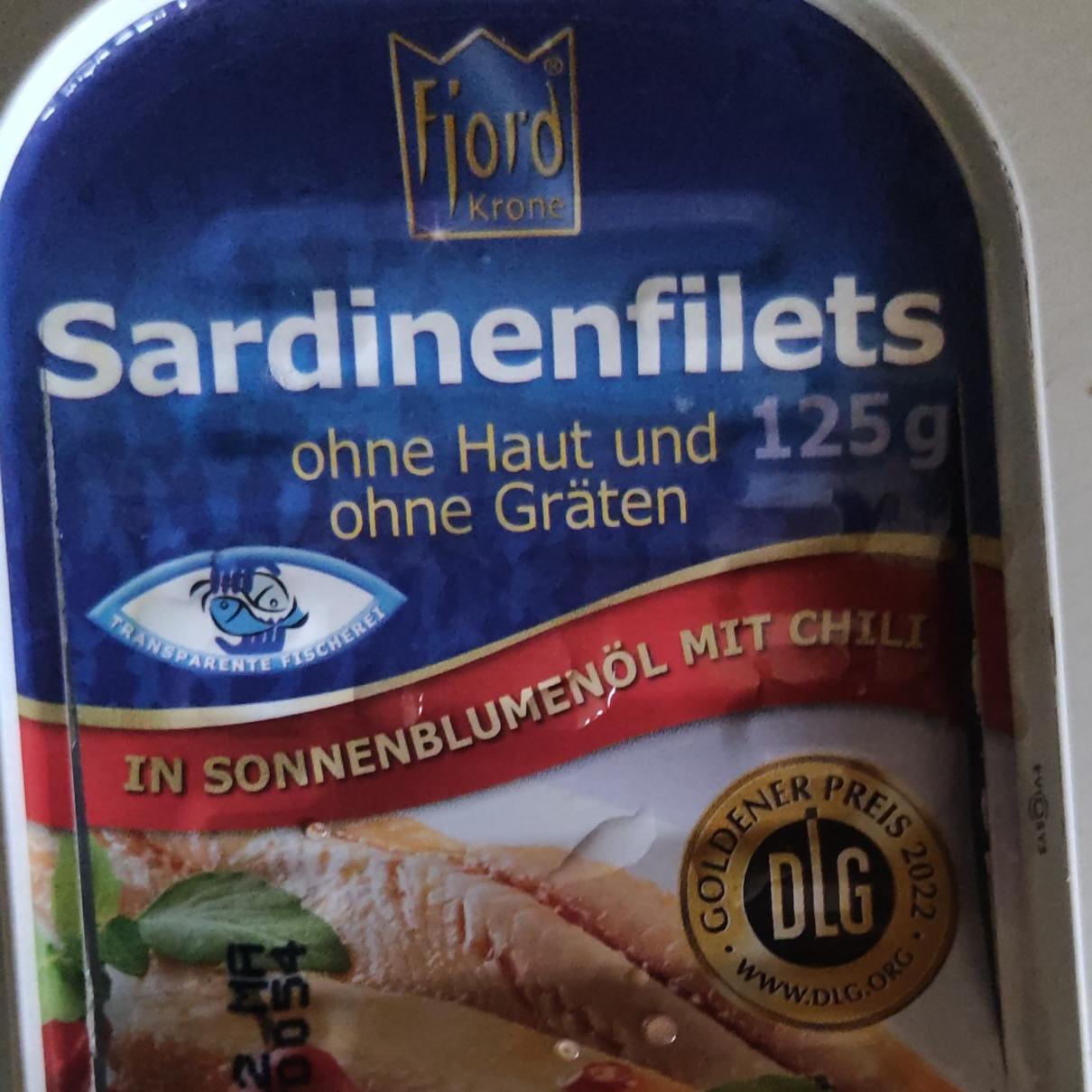 Fotografie - Sardinenfilets ohne Haut ohne Gräten in sonnenblumenöl mit chili Fjord Krone