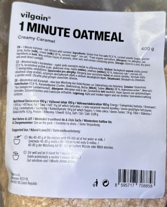 Fotografie - 1 minute oatmeal Creamy Caramel Vilgain