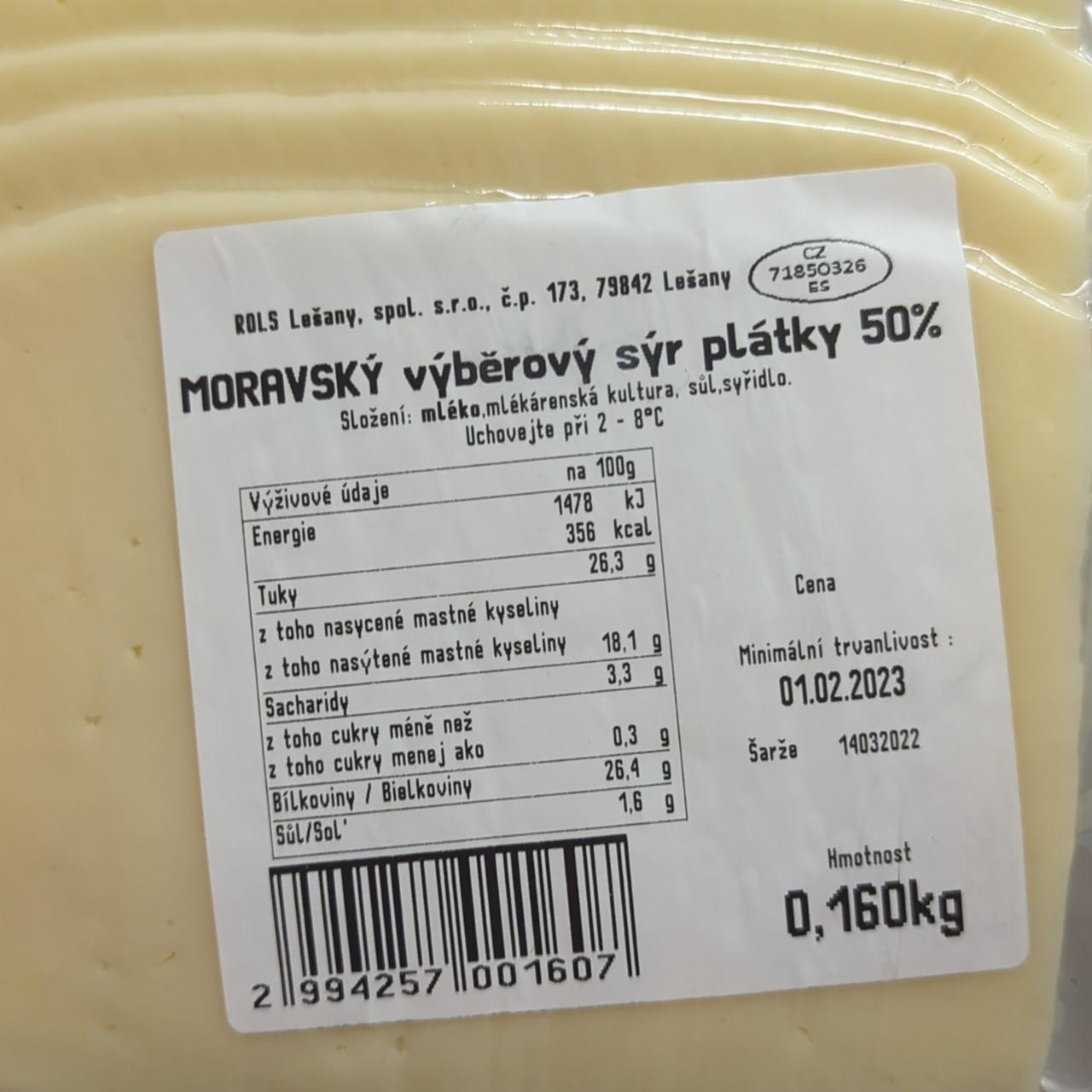Fotografie - Moravský výběrový sýr plátky 50% ROLS Lešany