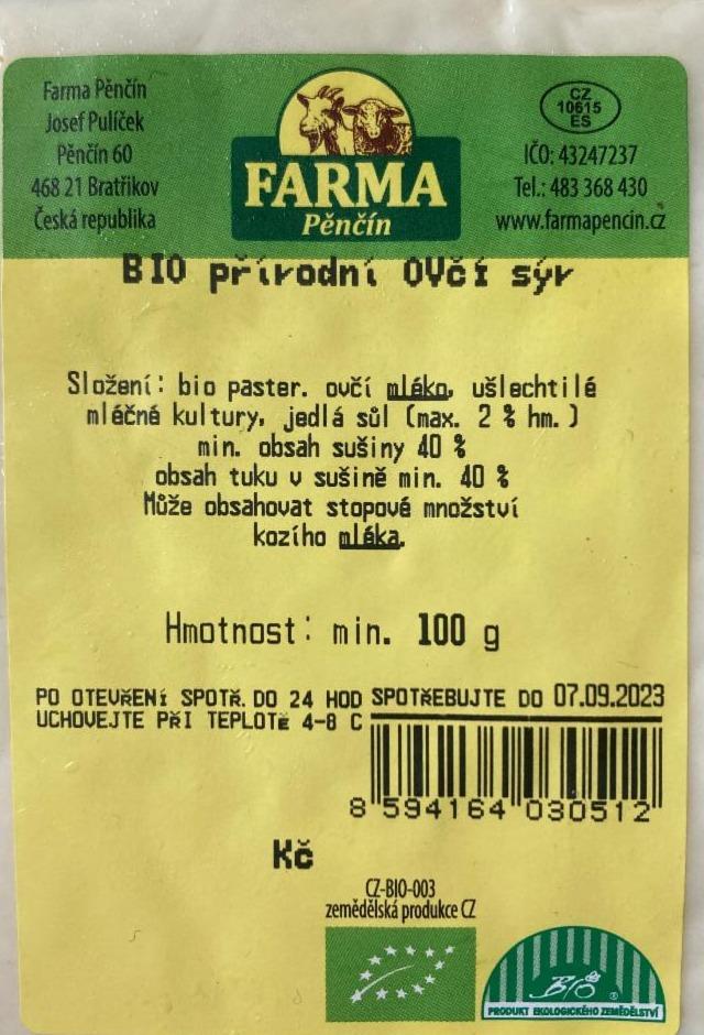 Fotografie - Bio přírodní ovčí sýr Farma Pěnčín