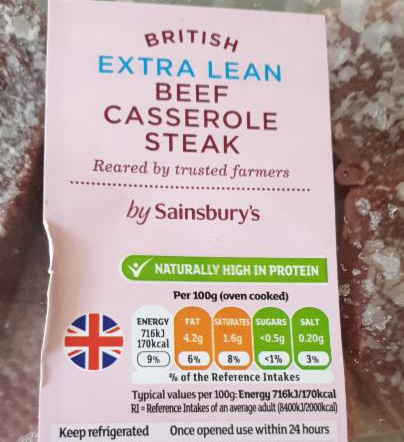 Fotografie - extra lean beef steak Sainsbury's