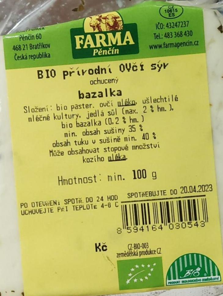 Fotografie - BIO přírodní ovčí sýr bazalka Farma Pěnčín