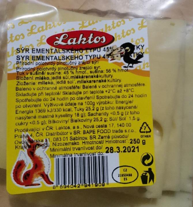 Fotografie - Sýr ementálského typu 45% Laktos
