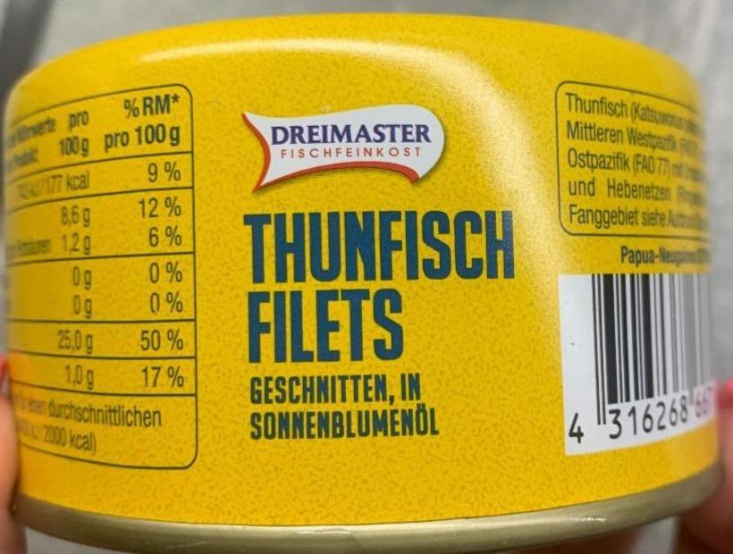 Fotografie - Thunfisch filets geschnitten in Sonnenblumenöl Dreimaster
