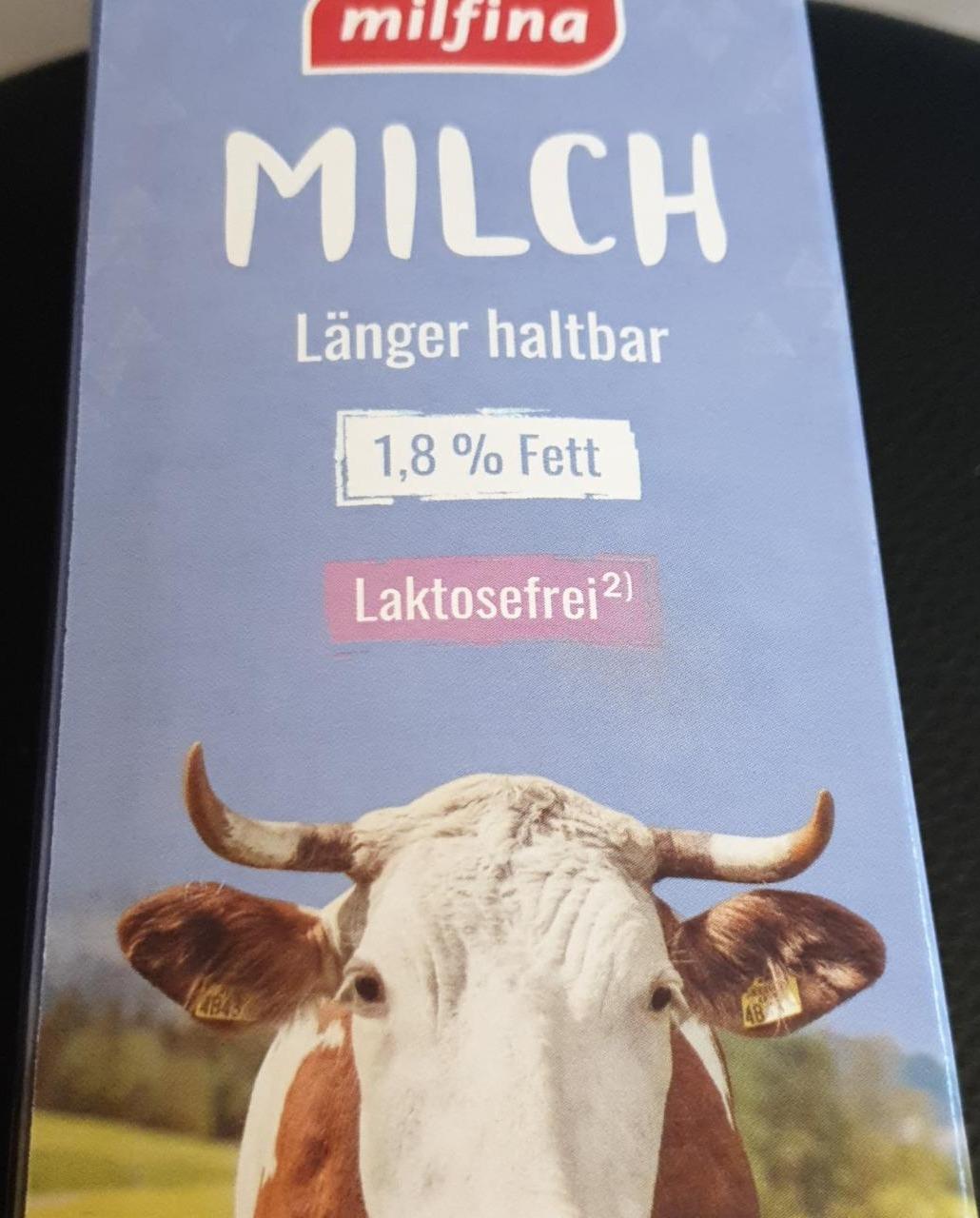 Fotografie - Milch Laktosefrei 1,8% Fett Milfina