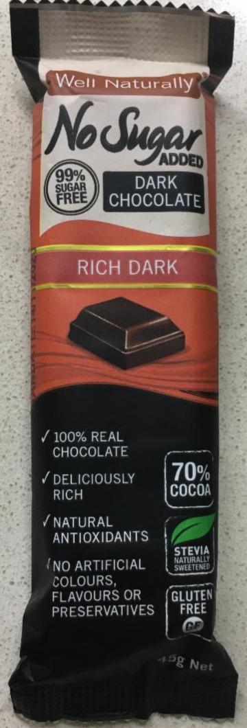 Fotografie - No Sugar Added Rich Dark Chocolate 70% cocoa Well Naturally