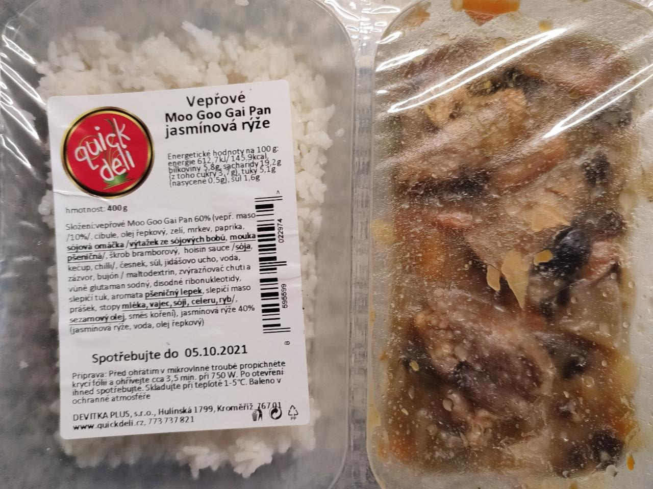 Fotografie - Vepřové Moo Goo Gain Pan jasmínová rýže