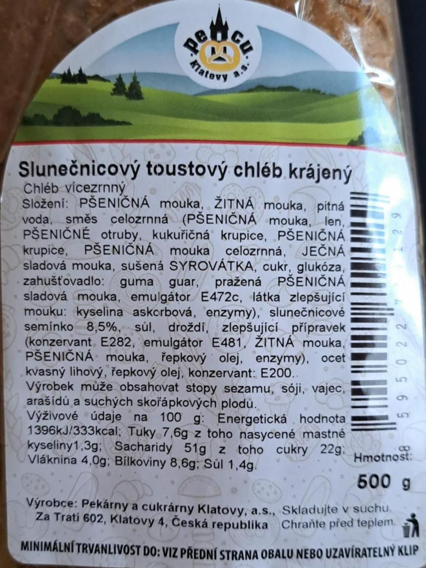 Fotografie - Chléb slunečnicový toustový krájený Pekárny a cukrárny Klatovy