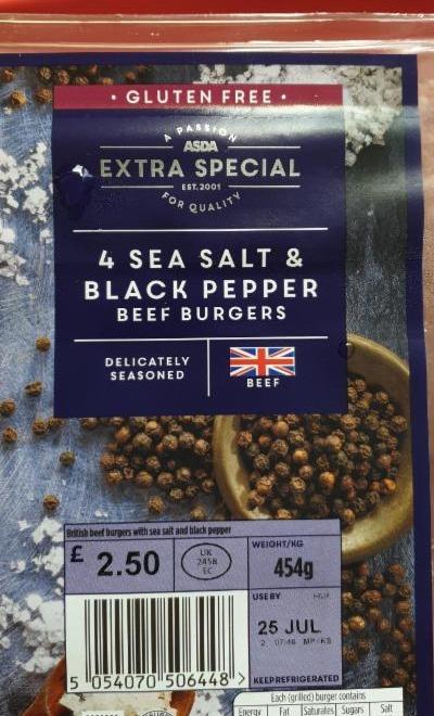 Fotografie - 4 Sea Salt & Black Pepper Beef Burger Asda Extra Special