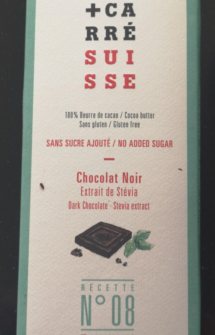 Fotografie - Chocolat Noir Extrait de Stevia - Carré Suisse