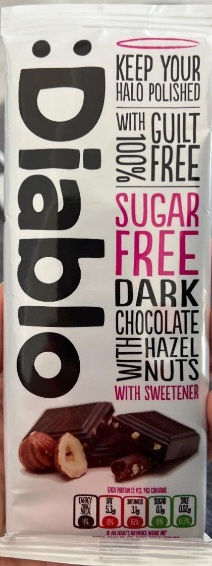 Fotografie - Sugar free Dark chocolate with hazelnuts with sweetener Diablo