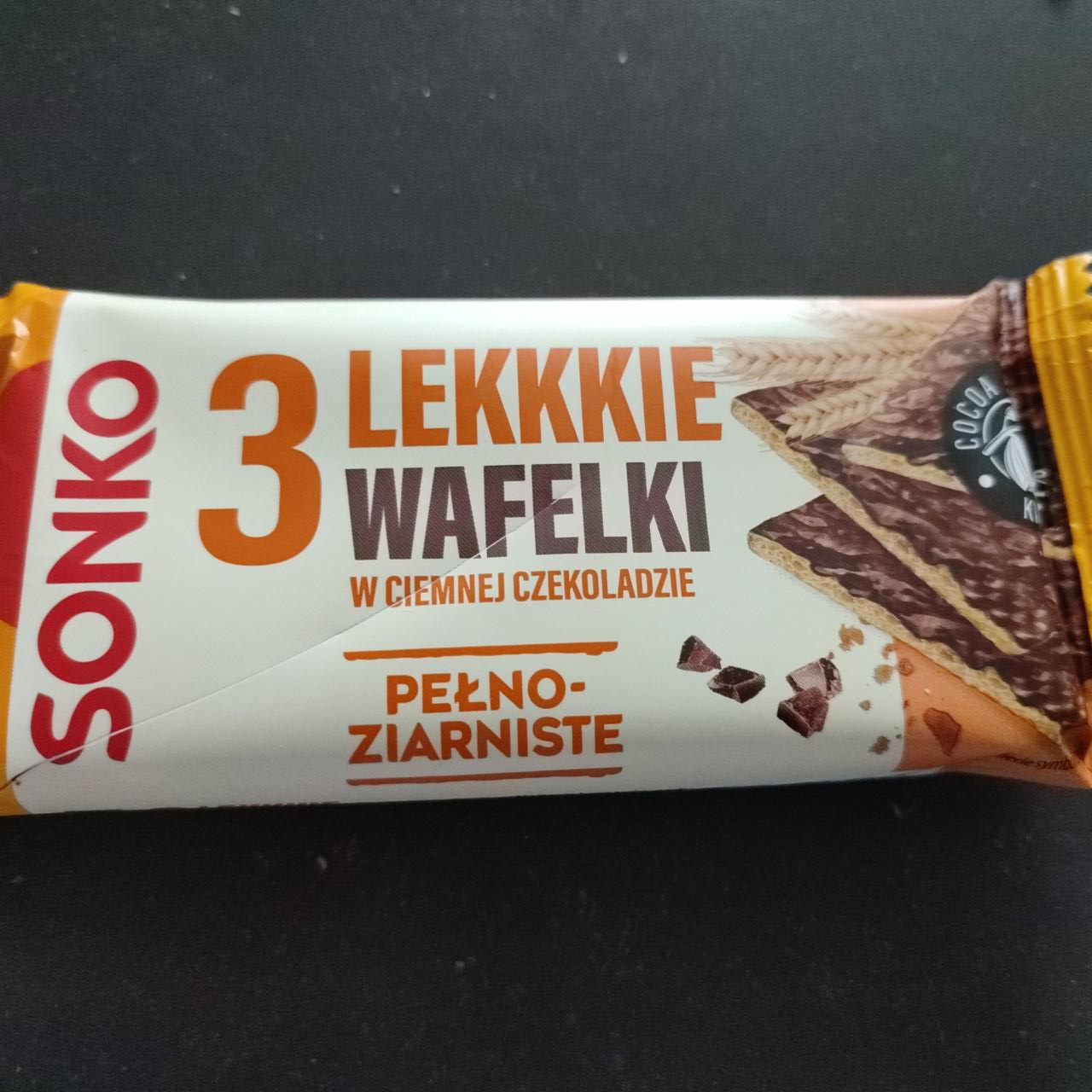Fotografie - Lekkkie wafelki pełnoziarniste w ciemnej czekoladzie Sonko