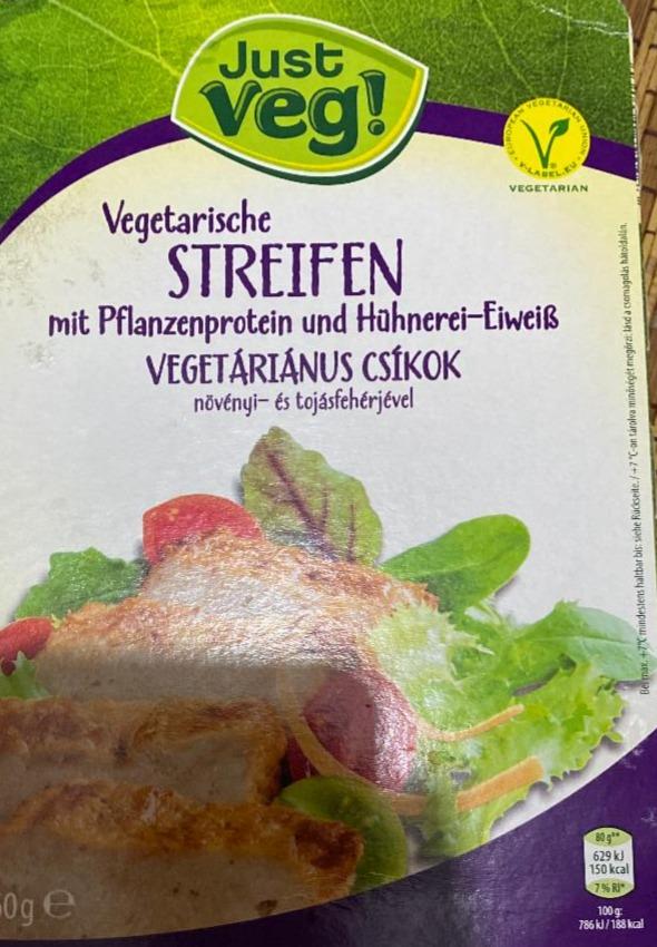 Fotografie - just veg! vegetarische Streifen mit Pflanzenprotein und Hühnerei Eiweißss