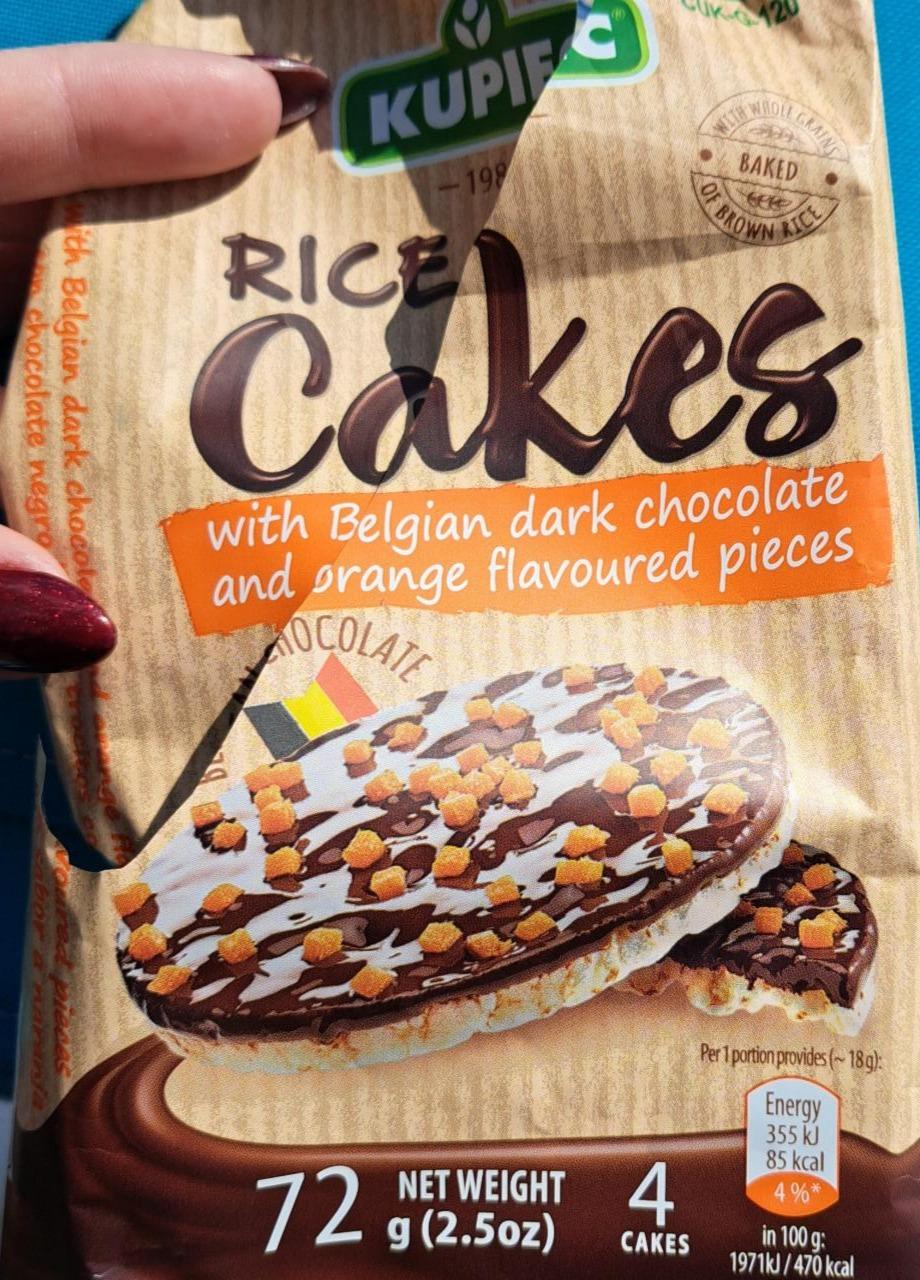 Fotografie - Rice cakes with belgian dark chocolate and orange flavoured pieces Kupiec