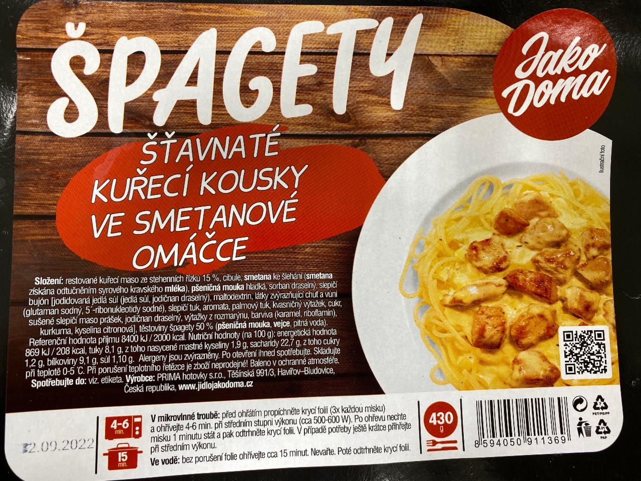 Fotografie - Špagety šťavnaté kuřecí kousky ve smetanové omáčce Jako Doma
