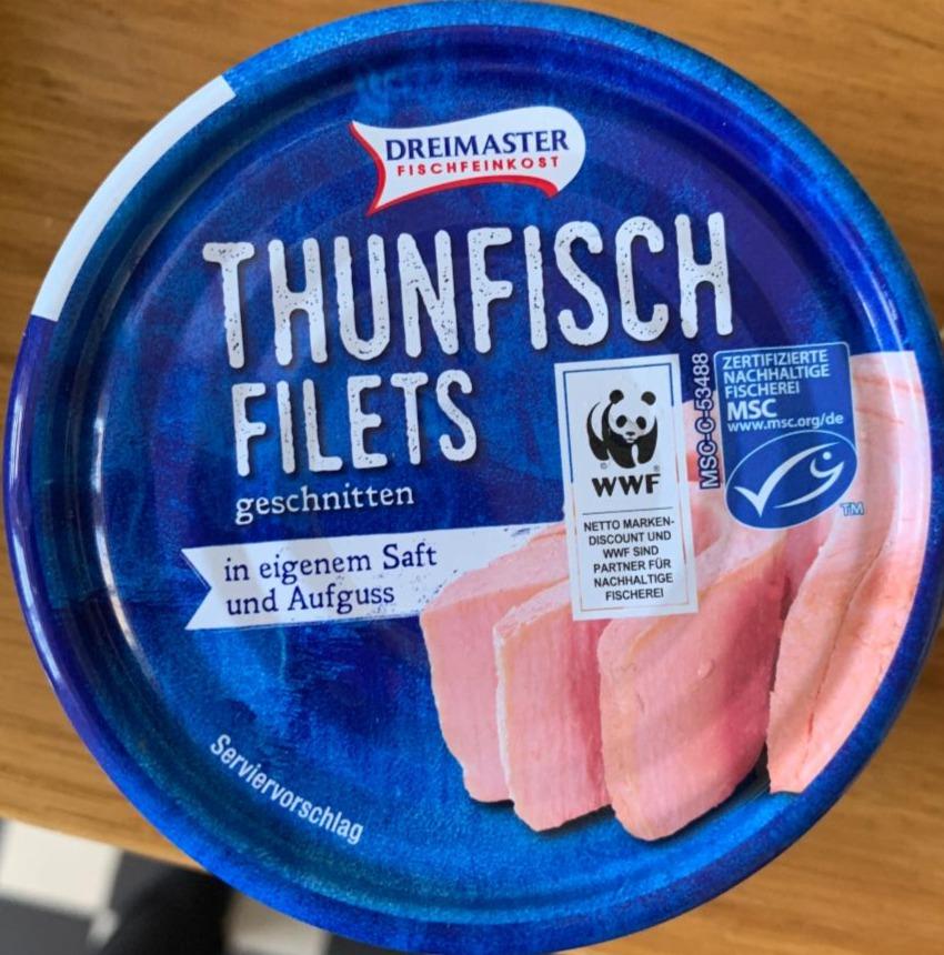 Fotografie - Thunfisch Filets in eigenem Saft und Aufguss Dreimaster