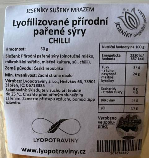 Fotografie - Lyofilizované přírodní pařené sýry Chilli Lyopotraviny