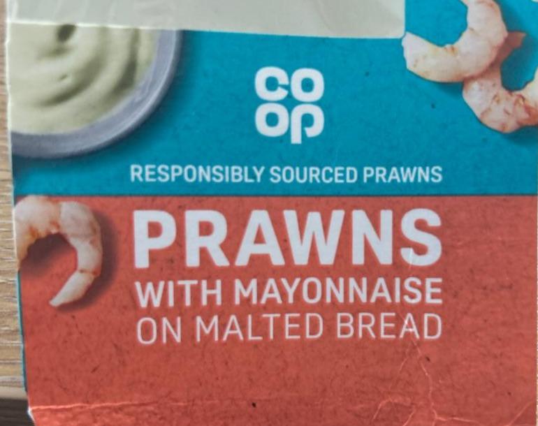 Fotografie - Prawns with mayonnaise on malted bread Co-op