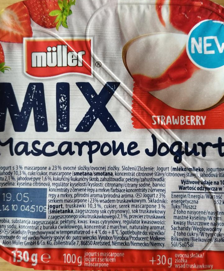 Fotografie - mascarpone jogurt strawberry Müller Mix