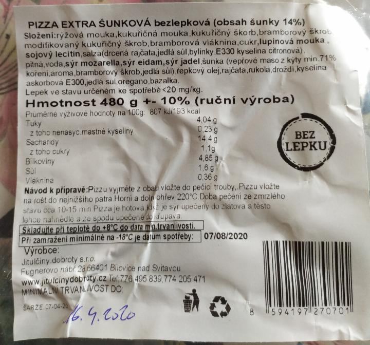 Fotografie - Pizza extra šunková bezlepková - Jitulčiny dobroty