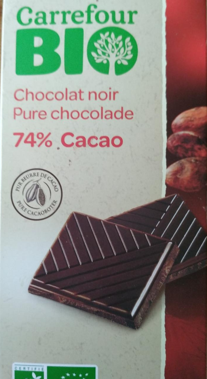 Fotografie - chocolat noir pure chocolade 74% cacao bio Carrefour