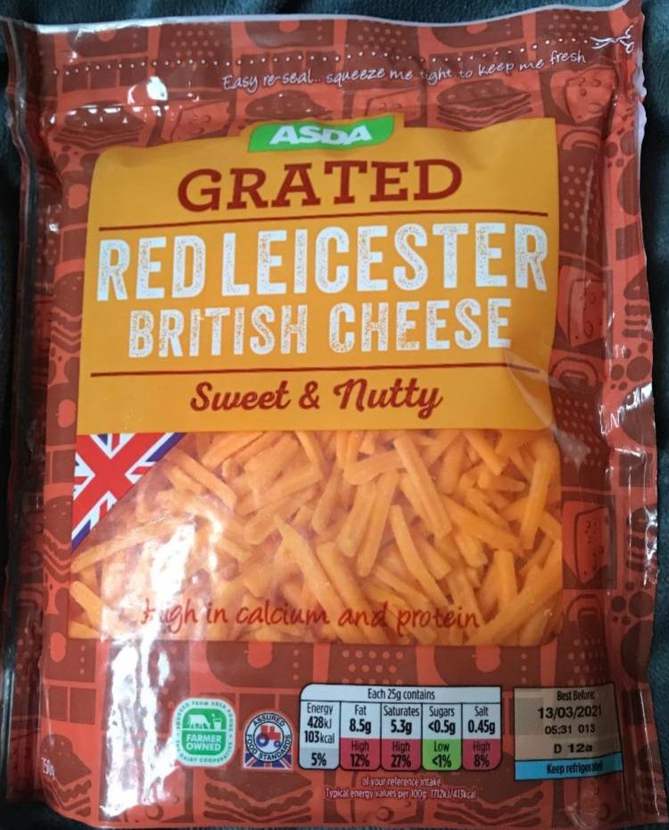 Fotografie - Grated Red Leicester British Cheese Asda