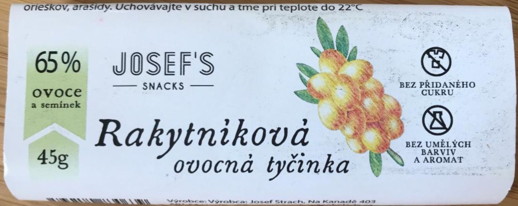 Fotografie - Rakytníková ovocná tyčinka Josef's snacks