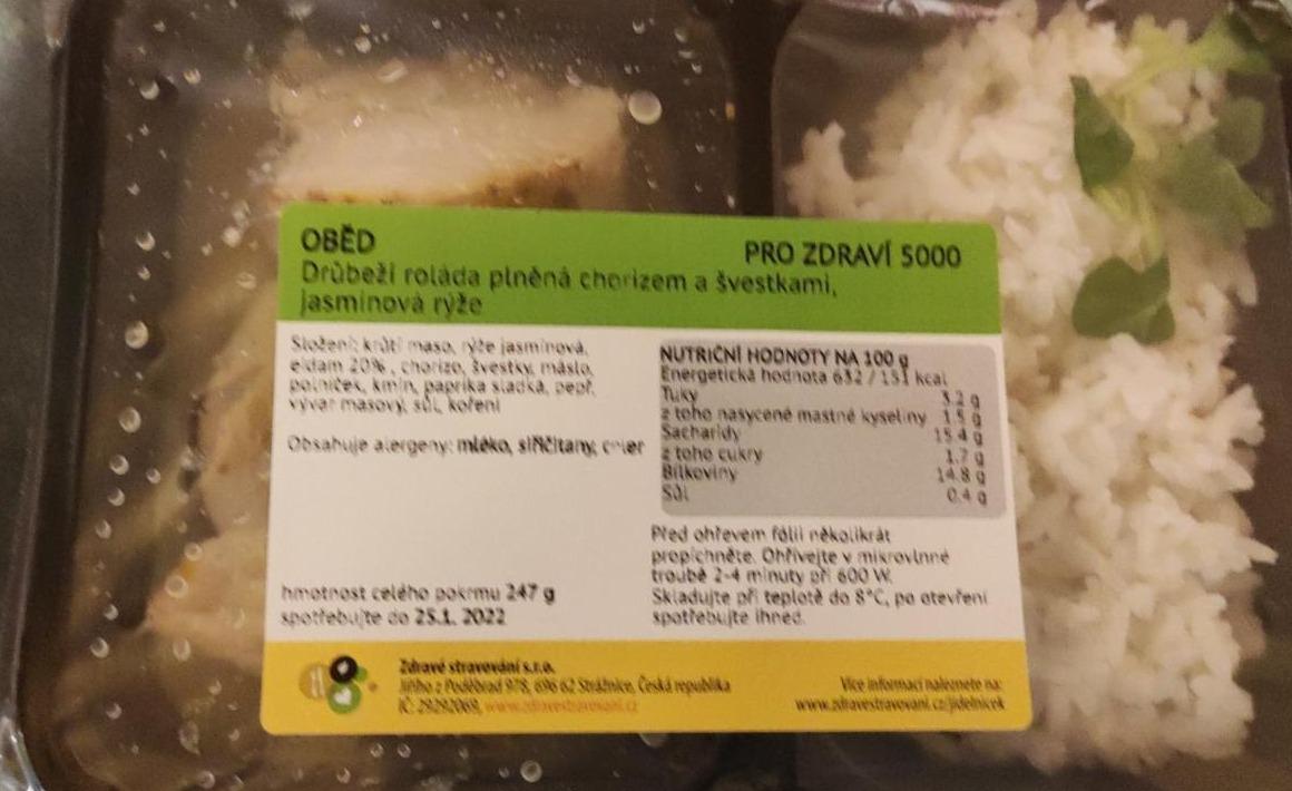 Fotografie - Drůbeží roláda plněná chorizem a švestkami, jasmínová rýže Zdravé stravování