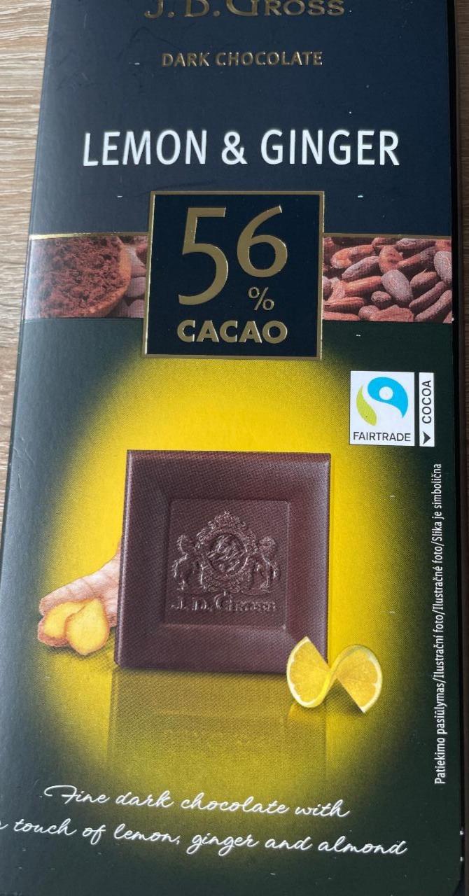 Fotografie - Dark Chocolate Lemon & Ginger 56% cacao J. D. Gross