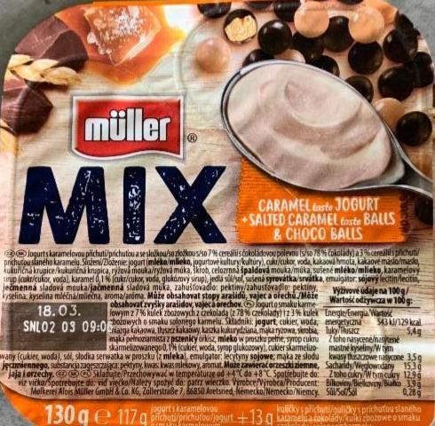 Fotografie - Müller mix caramel taste jogurt + salted caramel taste balls & choco balls