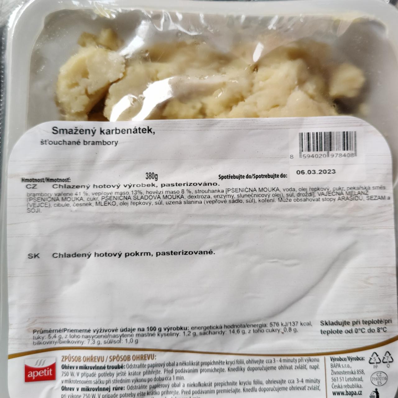 Fotografie - Smažený karbenátek, šťouchané brambory Apetit