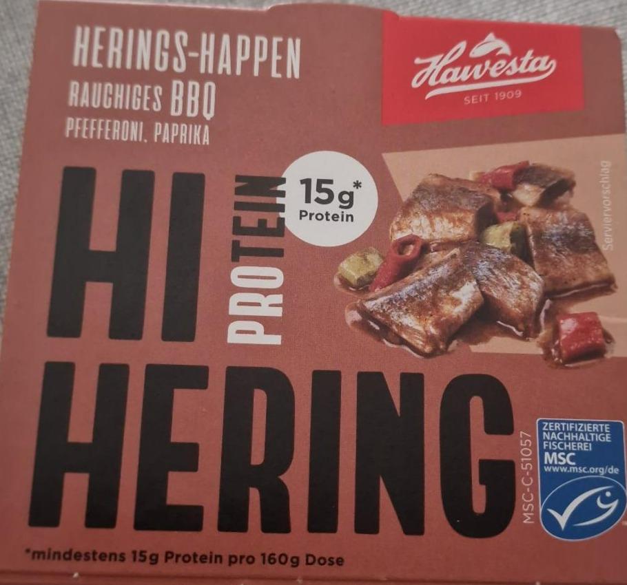 Fotografie - Hi Protein Hering Herings-happen rauchiges BBQ pfefferoni, paprika Hawesta