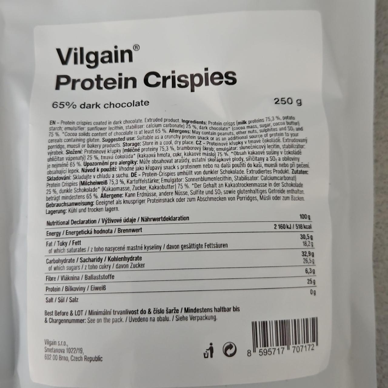 Fotografie - Protein Crispies 65% dark chocolate Vilgain