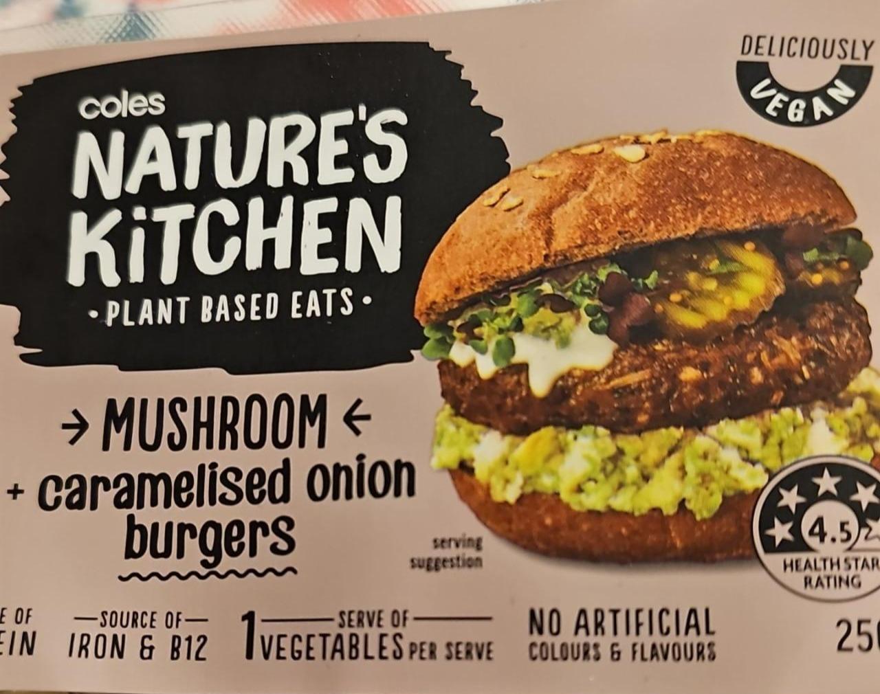 Fotografie - Mushroom + caramelised onion burgers Nature's Kitchen Coles