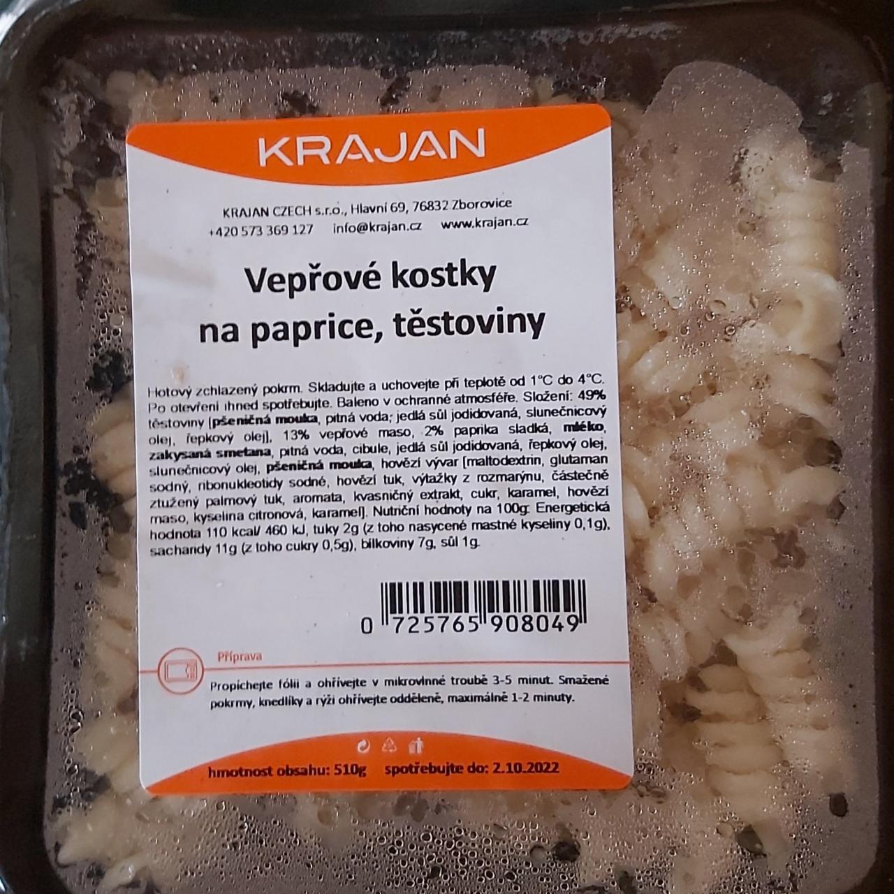 Fotografie - Vepřové kostky na paprice, těstoviny Krajan
