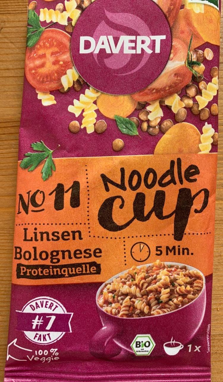 Fotografie - Bio Noodle Cup Linsen Bolognese Davert