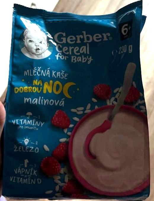Fotografie - Cereal for baby mléčná kaše malinová na dobrou noc Gerber