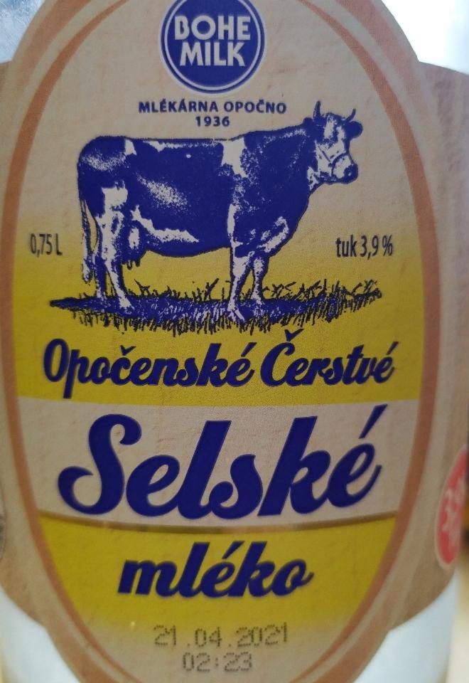 Fotografie - Opočenské čerstvé selské mléko 3,9% tuku Bohemilk