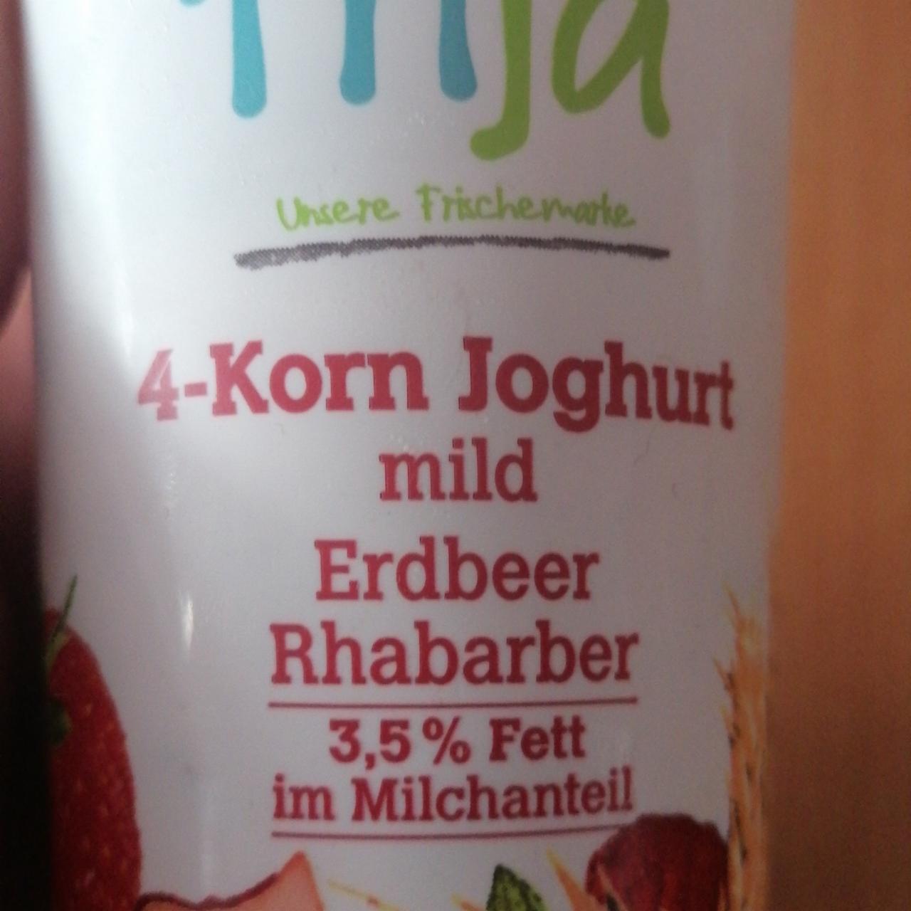 Fotografie - 4-Korn Joghurt mild Erdbeer Rhabarber 3,5% Fett im Milchanteil Frija