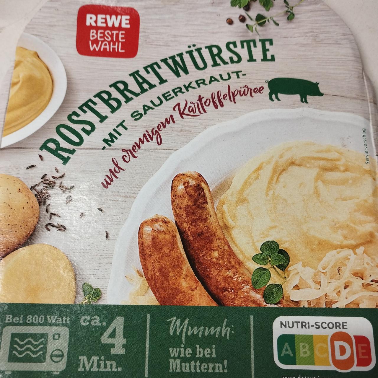 Fotografie - Rostbratwürste mit Sauerkraut und cremigem Kartoffelpüree Rewe beste wahl