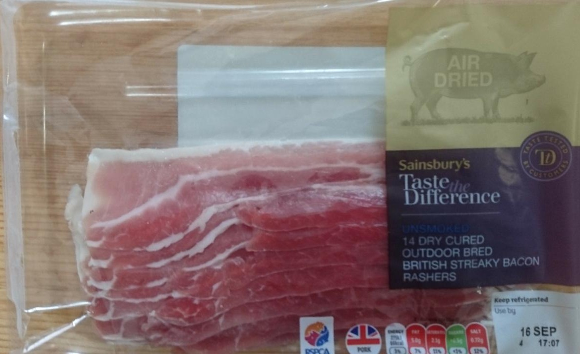 Fotografie - Unsmoked dry cured British streaky bacon Taste the Difference Sainsbury's