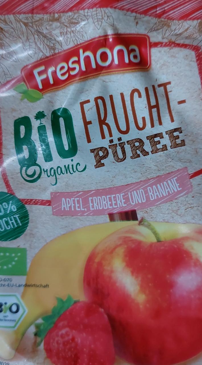 Fotografie - Bio Organic Fruit Purée jablko, jahoda a banán Freshona