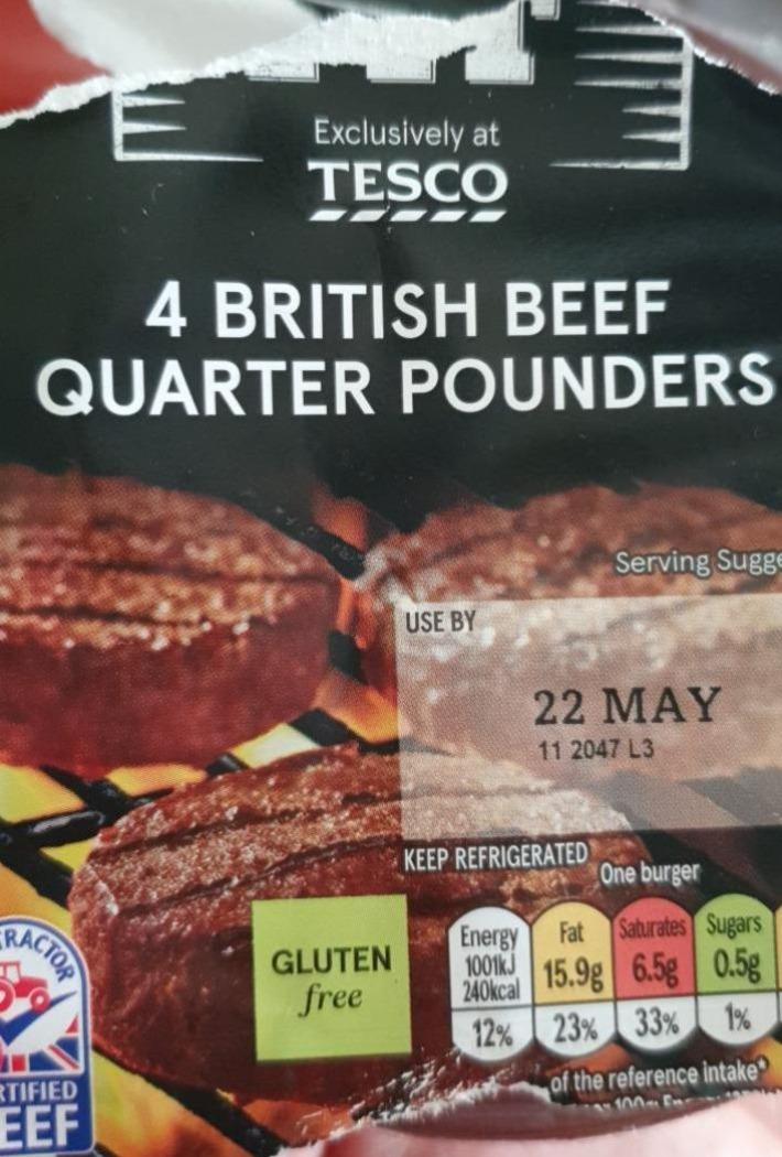 Fotografie - 4 british beef quarter pounders Tesco