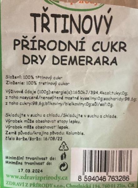 Fotografie - Třtinový přírodní cukr Dry Demerara Zdraví z přírody