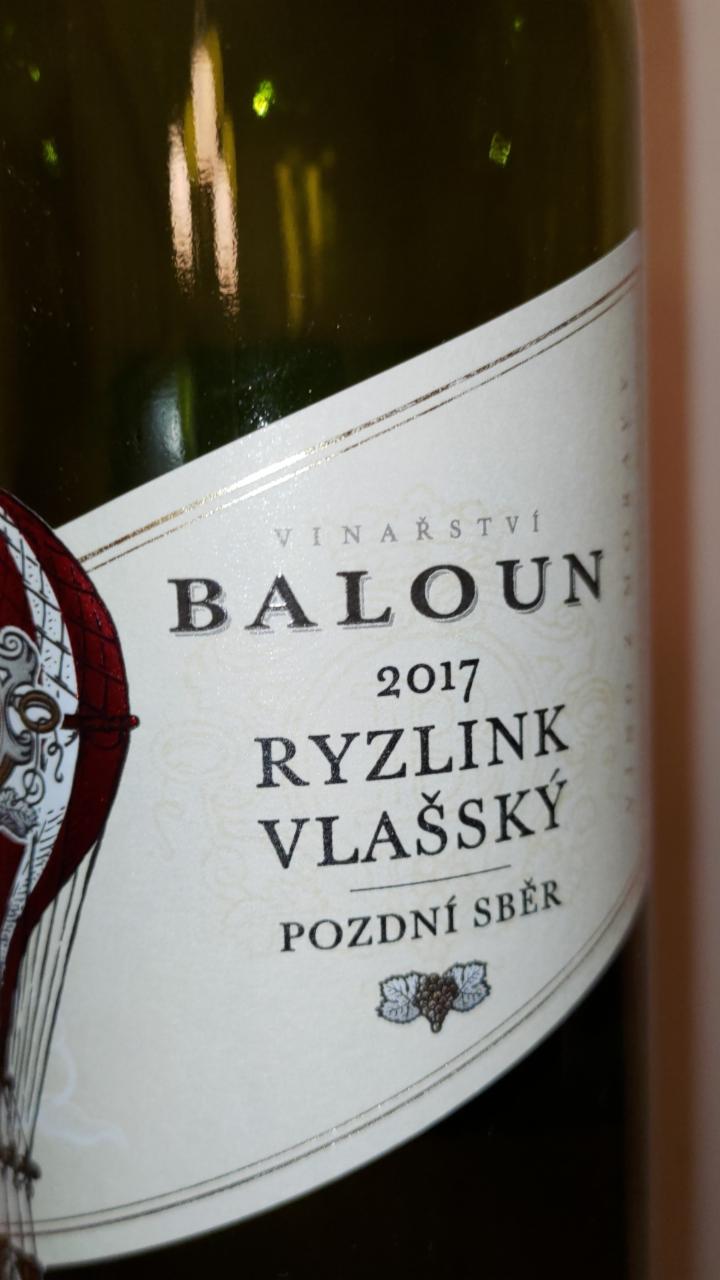 Fotografie - Ryzlink vlašský pozdní sběr 2017 Vinařství Baloun