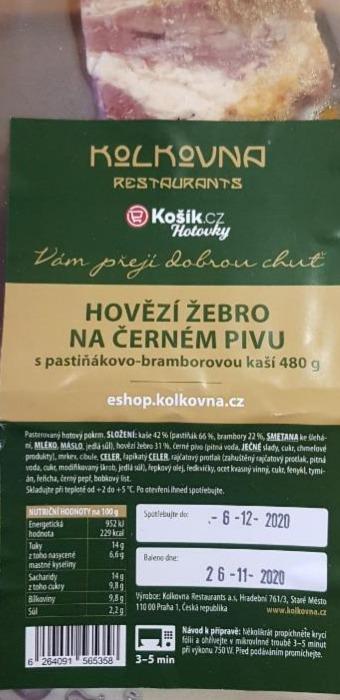Fotografie - Hovězí žebro na černém pivu s pastiňákovo-bramborovou kaší Kolkovna restaurants Hotovky Košík.cz