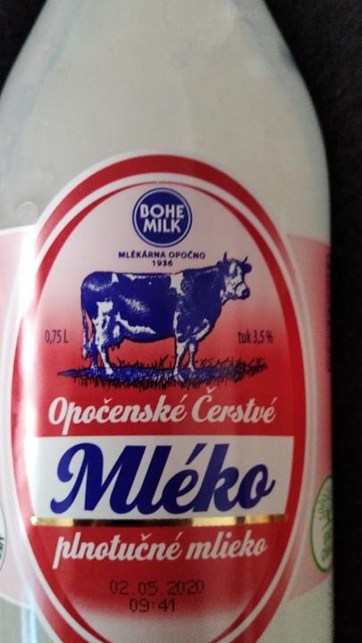 Fotografie - Opočenské čerstvé mléko plnotučné 3,5% Bohemilk